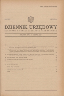 Dziennik Urzędowy Kuratorjum Okręgu Szkolnego Krakowskiego. R.16, nr 8 (31 sierpnia 1937)