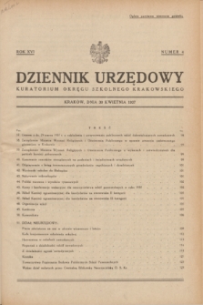 Dziennik Urzędowy Kuratorjum Okręgu Szkolnego Krakowskiego. R.16, nr 4 (30 kwietnia 1937)