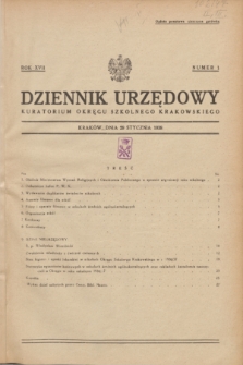 Dziennik Urzędowy Kuratorjum Okręgu Szkolnego Krakowskiego. R.17, nr 1 (29 stycznia 1938)