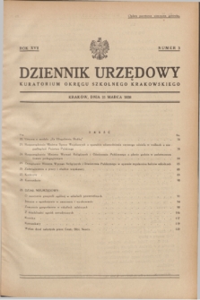 Dziennik Urzędowy Kuratorjum Okręgu Szkolnego Krakowskiego. R.17, nr 3 (31 marca 1938)