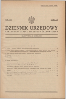Dziennik Urzędowy Kuratorjum Okręgu Szkolnego Krakowskiego. R.18, nr 3 (31 marca 1939)