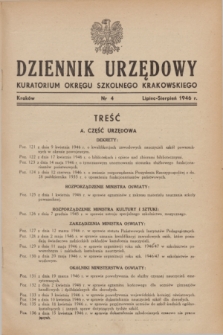 Dziennik Urzędowy Kuratorjum Okręgu Szkolnego Krakowskiego. 1946, nr 4 (lipiec-sierpień)