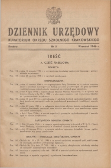 Dziennik Urzędowy Kuratorjum Okręgu Szkolnego Krakowskiego. 1946, nr 5 (wrzesień)