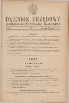 Dziennik Urzędowy Kuratorjum Okręgu Szkolnego Krakowskiego. 1946, nr 7 (listopad-grudzień)