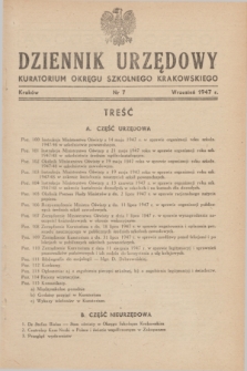 Dziennik Urzędowy Kuratorjum Okręgu Szkolnego Krakowskiego. 1947, nr 7 (wrzesień)