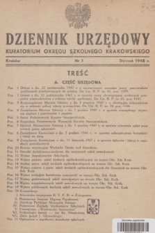Dziennik Urzędowy Kuratorjum Okręgu Szkolnego Krakowskiego. 1948, nr 1 (styczeń)