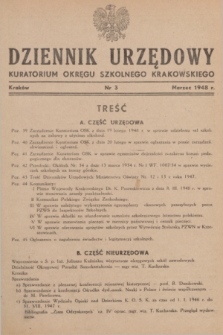 Dziennik Urzędowy Kuratorjum Okręgu Szkolnego Krakowskiego. 1948, nr 3 (marzec)