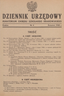 Dziennik Urzędowy Kuratorjum Okręgu Szkolnego Krakowskiego. 1948, nr 4 (kwiecień)