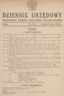 Dziennik Urzędowy Kuratorjum Okręgu Szkolnego Krakowskiego. 1948, nr 9/10 (listopad-grudzień)