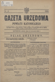 Gazeta Urzędowa Powiatu Katowickiego. 1930, nr 4 (25 stycznia)