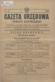 Gazeta Urzędowa Powiatu Katowickiego. 1930, nr 20 (17 maja)