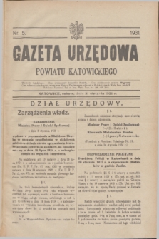 Gazeta Urzędowa Powiatu Katowickiego. 1931, nr 5 (31 stycznia)