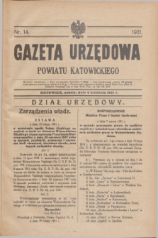 Gazeta Urzędowa Powiatu Katowickiego. 1931, nr 14 (4 kwietnia)