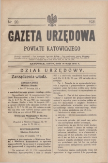 Gazeta Urzędowa Powiatu Katowickiego. 1931, nr 20 (16 maja)