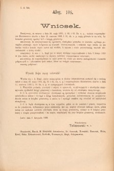 [Kadencja VI, sesja II, al. 108] Alegata do Sprawozdań Stenograficznych z Drugiej Sesyi Szóstego Peryodu Sejmu Krajowego Królestwa Galicyi i Lodomeryi wraz z Wielkiem Księstwem Krakowskiem z roku 1890. Alegat 108