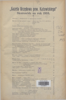 Gazeta Urzędowa Powiatu Katowickiego. 1932/1933, Skorowidz na rok 1933