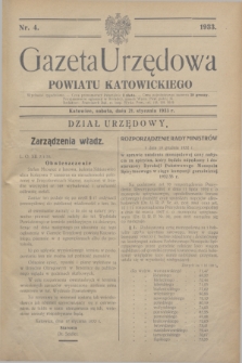 Gazeta Urzędowa Powiatu Katowickiego. 1933, nr 4 (21 stycznia)