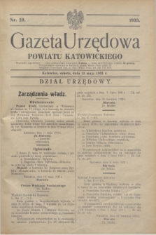 Gazeta Urzędowa Powiatu Katowickiego. 1933, nr 20 (13 maja)