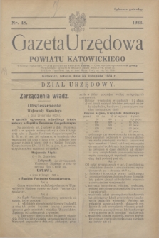 Gazeta Urzędowa Powiatu Katowickiego. 1933, nr 48 (25 listopada)