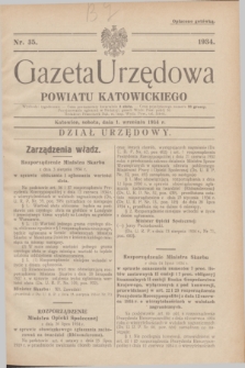 Gazeta Urzędowa Powiatu Katowickiego. 1934, nr 35 (1 września)