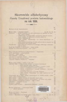 Gazeta Urzędowa Powiatu Katowickiego. 1936, Skorowidz alfabetyczny Gazety Urzędowej Powiatu Katowickiego na rok 1936