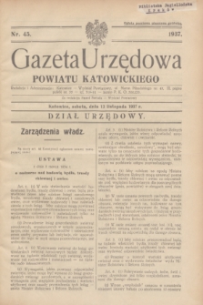 Gazeta Urzędowa Powiatu Katowickiego. 1937, nr 45 (13 listopada)