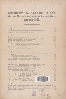 Gazeta Urzędowa Powiatu Katowickiego. 1938, Skorowidz alfabetyczny Gazety Urzędowej Powiatu Katowickiego na rok 1938
