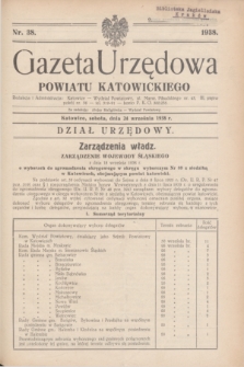 Gazeta Urzędowa Powiatu Katowickiego. 1938, nr 38 (24 września)