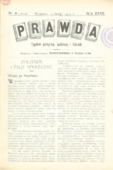 Prawda : tygodnik polityczny, społeczny i literacki. 1912, nr 8