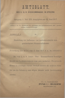 Amtsblatt des K. u. K. Kreiskommandos in Opoczno. Jg.3, Teil 13 (15 Juni 1917)