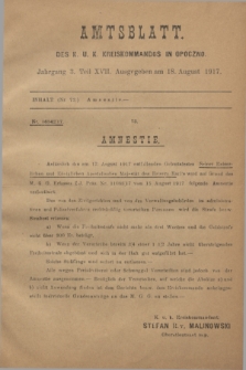 Amtsblatt des K. u. K. Kreiskommandos in Opoczno. Jg.3, Teil 17 (18 August 1917)