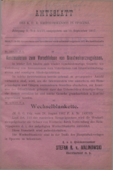 Amtsblatt des K. u. K. Kreiskommandos in Opoczno. Jg.3, Teil 26 (19 September 1917)