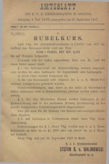 Amtsblatt des K. u. K. Kreiskommandos in Opoczno. Jg.3, Teil 27 (26 September 1917)