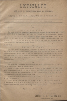 Amtsblatt des K. u. K. Kreiskommandos in Opoczno. Jg.3, Teil 29 (2 Oktober 1917)