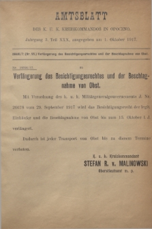Amtsblatt des K. u. K. Kreiskommandos in Opoczno. Jg.3, Teil 30 (1 Oktober 1917)