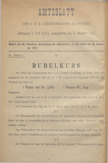 Amtsblatt des K. u. K. Kreiskommandos in Opoczno. Jg.3, Teil 31 (8 Oktober 1917) - wydanie drugie