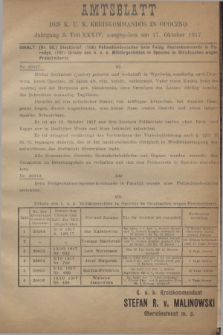 Amtsblatt des K. u. K. Kreiskommandos in Opoczno. Jg.3, Teil 34 (17 Oktober 1917)