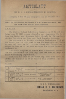 Amtsblatt des K. u. K. Kreiskommandos in Opoczno. Jg.3, Teil 39 (25 Oktober 1917)
