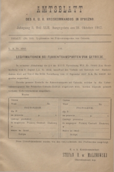 Amtsblatt des K. u. K. Kreiskommandos in Opoczno. Jg.3, Teil 42 (31 Oktober 1917)