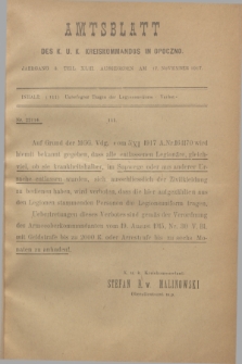 Amtsblatt des K. u. K. Kreiskommandos in Opoczno. Jg.3, Teil 43 (17 November 1917)