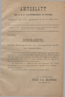 Amtsblatt des K. u. K. Kreiskommandos in Opoczno. Jg.3, Teil 44 (23 November 1917)