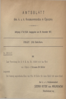 Amtsblatt des k. u. k. Kreiskommandos in Opoczno. Jg.3, Teil 46 (29 November 1917)