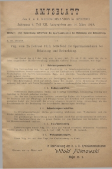 Amtsblatt des k. u. k. Kreiskommandos in Opoczno. Jg.4, Teil 12 (14 März 1918)