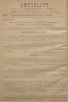 Amtsblatt des k. u. k. Kreiskommandos in Opoczno. Jg.4, Teil 13 (14 März 1918)