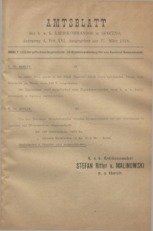 Amtsblatt des k. u. k. Kreiskommandos in Opoczno. Jg.4, Teil 16 (27 März 1918)