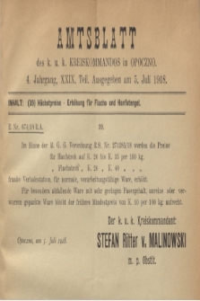 Amtsblatt des k. u. k. Kreiskommandos in Opoczno. Jg.4, Teil 29 (5 Juli 1918)