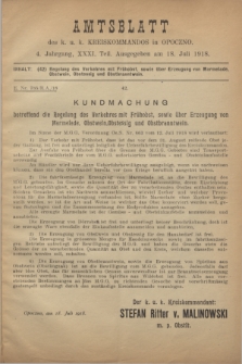 Amtsblatt des k. u. k. Kreiskommandos in Opoczno. Jg.4, Teil 31 (18 Juli 1918)