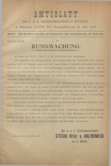 Amtsblatt des k. u. k. Kreiskommandos in Opoczno. Jg.4, Teil 33 (21 Juli 1918)