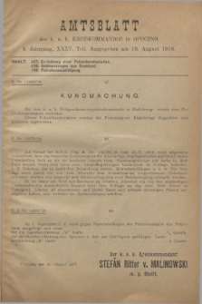 Amtsblatt des k. u. k. Kreiskommandos in Opoczno. Jg.4, Teil 35 (19 August 1918)