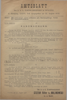 Amtsblatt des k. u. k. Kreiskommandos in Opoczno. Jg.4, Teil 36 (22 August 1918)